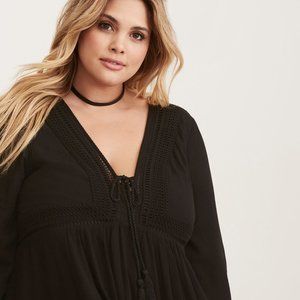 TORRID BLACK GAUZE LACE UP SKATER DRESS